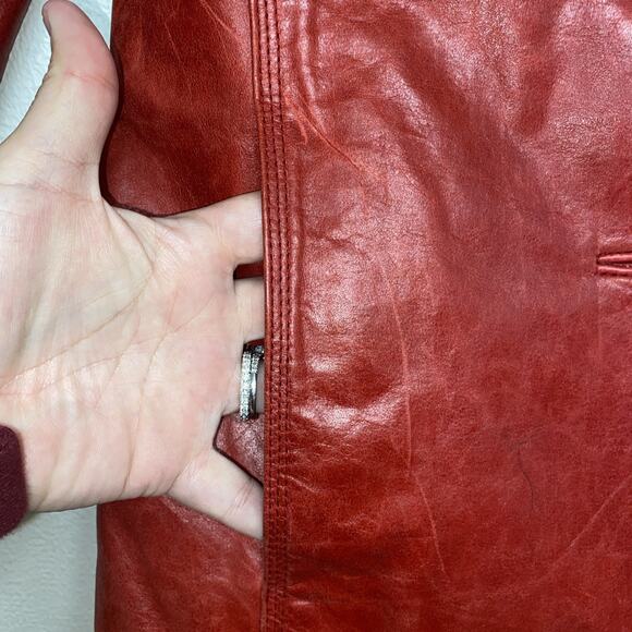 VTG John Carlisle Red Leather Blazer Jacket Womens Small Y2K Distressed Retro - Picture 3 of 10